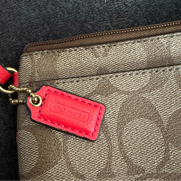 Classic Coach brown with orange accents, large pouch wristlet,inside/out zippers - Picture 7 of 11